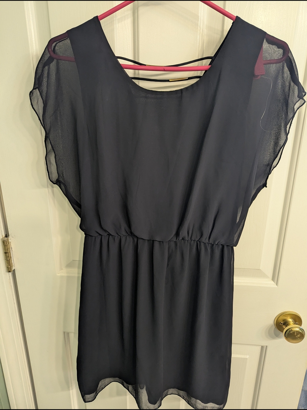 Women's Navy Blue Chiffon Waist-Defined Dress